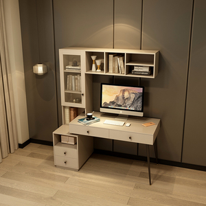 现代简约伸缩书桌书架一体吊柜书柜组合小户型卧室儿童1米电脑桌