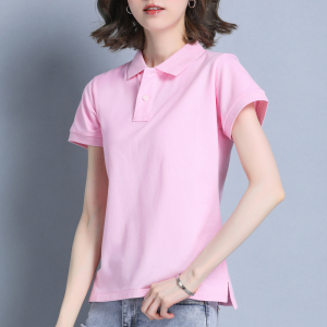 polo衫女翻领纯棉短袖t恤夏季宽松工作服定制印logo运动带领上衣