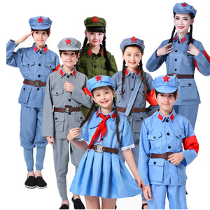 小红军儿童演出服装短袖裙子红军衣服闪闪红星表演红卫兵八路军装