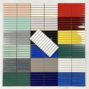 北欧陶瓷马赛克细长条形黑色白色瓷砖背景墙卫生间厨房洗手间墙砖