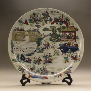 大号清乾隆粉彩百子图瓷盘(口34cm)古玩瓷器古董仿古瓷器