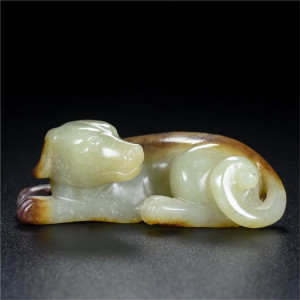 文玩和田玉旺财狗把玩件老玉和田玉吉祥犬摆件古玉卧狗生肖狗玉石
