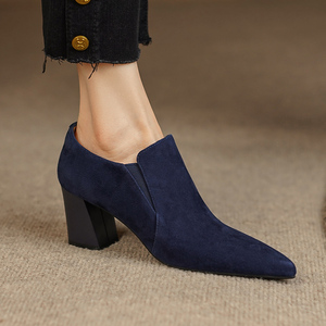 深蓝色高跟鞋女粗跟