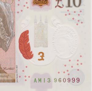 英国10镑 塑料钞 欧洲钱币 豹子号999 外国纸币 全新unc