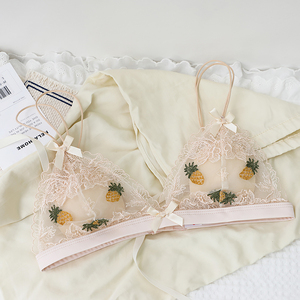 蜜二家bralette可爱菠萝刺绣三角杯文胸舒适透气薄款小胸内衣少女