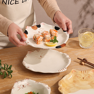 小猫盘子高级感水果盘沙拉碗汤碗盘套装家用装菜盘甜品一人食餐具