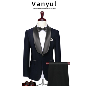 Vanyul高级感绅士金丝绒西装男套装主持人结婚塔士多新郎艺考礼服