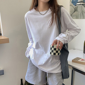 ins超火长袖t恤女春秋新款内搭纯色打底衫韩版潮外穿宽松上衣服