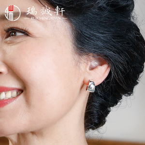 耳环女纯银990妈妈款中老年人耳饰送奶奶光面耳圈耳扣耳坠银耳钉