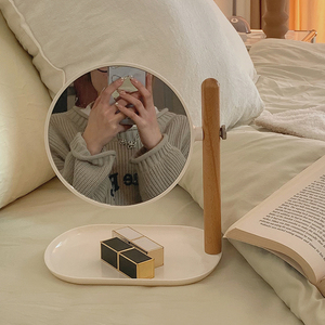 ins风桌面台式化妆镜女宿舍学生办公室小镜子双面网红梳妆镜便携