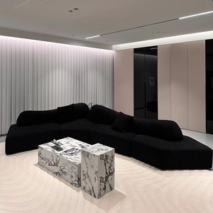 意式极简岩石沙发网红模块小户型客厅别墅双面坐组合黑色布艺沙发