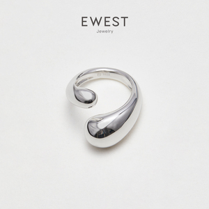ewest艺未 2024新款水滴素面银戒指女小众设计开口尾戒食指中指戒