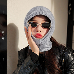 帽子女款秋冬季针织保暖头套巴拉克拉法帽包头护颈脖显脸小毛线帽
