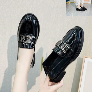 南王2021秋厚底新款2805一脚蹬漆皮粗跟高跟乐福鞋百搭休闲小皮鞋