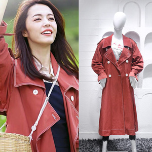 都挺好姚晨苏明玉明星同款大衣新款女韩版红色中长款宽松风衣外套