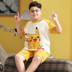 胖童装儿童睡衣男童夏季短袖全棉加肥加大码中大童男孩纯棉家居服