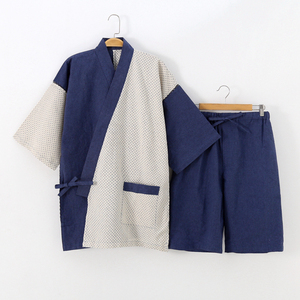 日本春夏季男士和服日式纯棉短袖睡衣套装日系汗蒸浴衣甚平