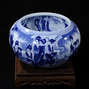 景德镇陶瓷花瓶摆件 名家手工青花瓷笔洗鱼缸 客厅家用中式装饰品
