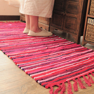 出口外贸北欧风手工编织纯棉长条搭布桌垫布民族风沙发垫脚垫地毯