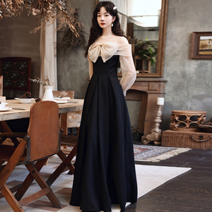 黑色晚礼服女高级感气质高端轻奢小众主持人法式赫本风成人礼长裙
