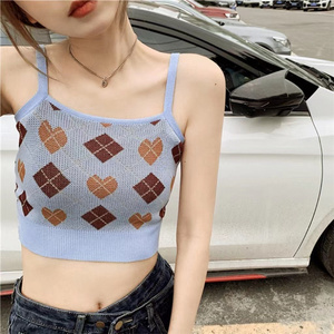 爱心菱格吊带背心女春季内搭性感针织小衫夏天薄打底短款露脐上衣