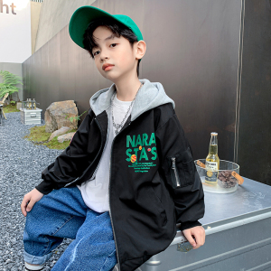 男童炸街春秋连帽外套中大童帅气黑色棒球服小学生3秋装9上衣12岁