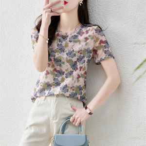 短袖小碎花t恤女夏季2022新款体恤减龄漂亮洋气小衫独特别致上衣