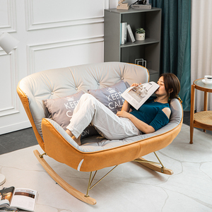 北欧双人摇椅躺椅大人阳台家用休闲客厅轻奢千鸟格诧寂椅懒人沙发