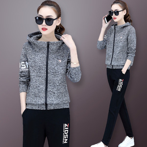 时尚连帽运动服女春季两件套长袖显瘦运动衣2019新款休闲运动套装