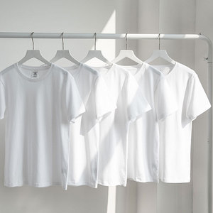 200g重磅白色纯棉圆领夏季短袖t恤纯色宽松纯白t桖打底衫男女半袖