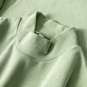 抹茶绿重磅半高领纯色长袖t恤百搭圆领上衣保暖打底衫秋冬季男女