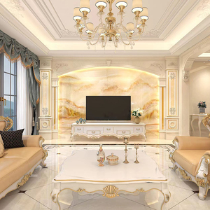 欧式新款石材罗马柱电视背景墙天然石别墅整装定制客厅瓷砖影视墙