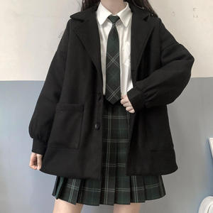 日系小个子短款学院风毛呢大衣加绒加厚款冬女黑色呢子外套jk制服