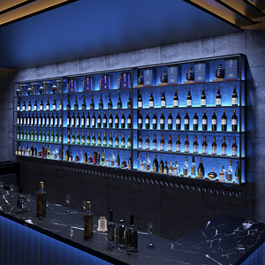 清吧吧台酒柜定制红酒架啤酒展示架酒吧酒架子壁挂酒架工业风酒墙