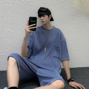 半袖夏季薄款高端雾霾蓝冰丝男生t恤伯爵卓尔男装旗舰店45