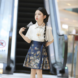 女童马面裙短款夏款汉服短袖套装儿童中国风唐装2024年新款半身裙