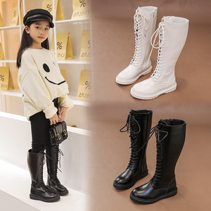 女童靴子2022春秋新款儿童高筒长靴公主长筒高筒皮靴软底马丁靴