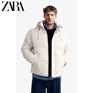 ZARA KISS 冬季新款男装 白色加厚保暖连帽棉服夹克外套 0029501