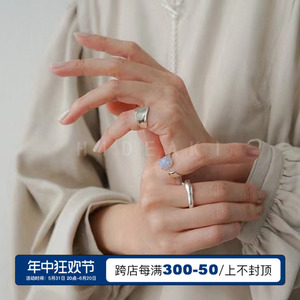 HIDEAKI日系复古宽边ins不规则戒指指环时髦简约可调节925银尾戒