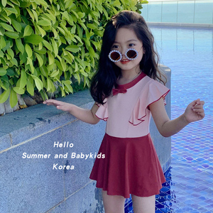 韩国儿童泳衣女童公主裙式洋气中小童连体泳装宝宝度假速干套装夏