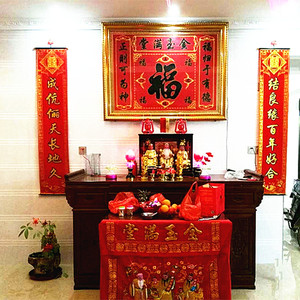 新款印花土地公联金玉满堂十字绣大幅福字客厅中堂画对联十字绣