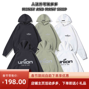 潮牌fog联名union字母加绒保暖高街宽松essentials抹茶绿连帽卫衣