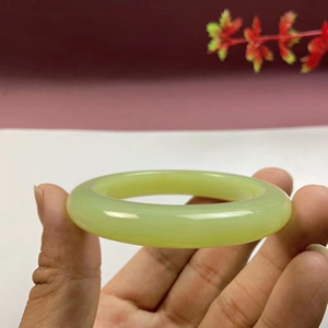 纯天然新疆和田玉黄口料黄玉手镯玉镯黄玉镯子54圈口带证书