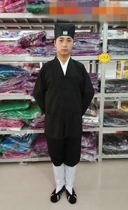 道教法器道家用品道士服装道袍道服夏季薄款对襟黑色套装长袍短褂