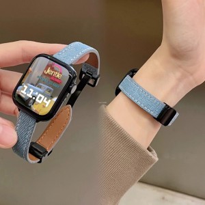 iWatch8高级感牛仔表带磁吸苹果手表表带Apple Watch76se皮质表带
