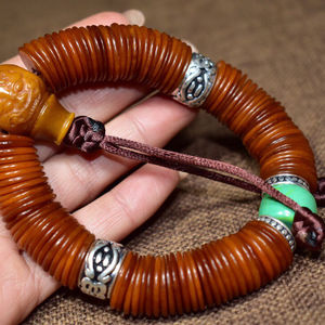 藏传牦牛骨片珠手串108颗 佛珠手链藏式老牛骨手串念珠把件纪念