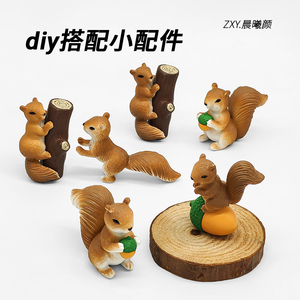 日式小兔子猫头鹰松鼠树脂模型玩偶迷你卡通动物小公仔微景观摆件