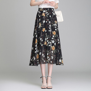 正品哥弟新款不规则半身裙女夏高腰雪纺a字裙中长款纱裙碎花裙子