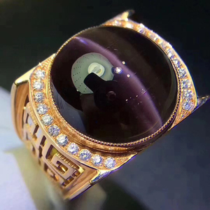 晶樱天然矽线石猫眼男戒 光滑饱满 油亮水润 实物好看