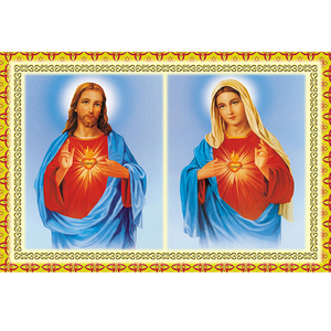 天主教海报圣像耶稣基督画像圣家圣母和耶稣圣心书房挂画天使壁画